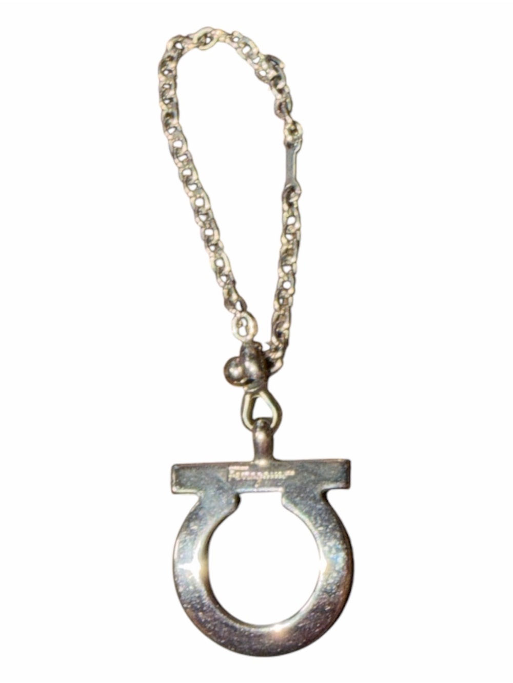 Salvatore Ferragamo Silver Tone Gancini Logo Charm Bag Charm Bracelet Signed
